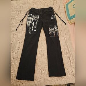 Kittenish Black Pants with Graphic Details Gojora Cannibal Corpse